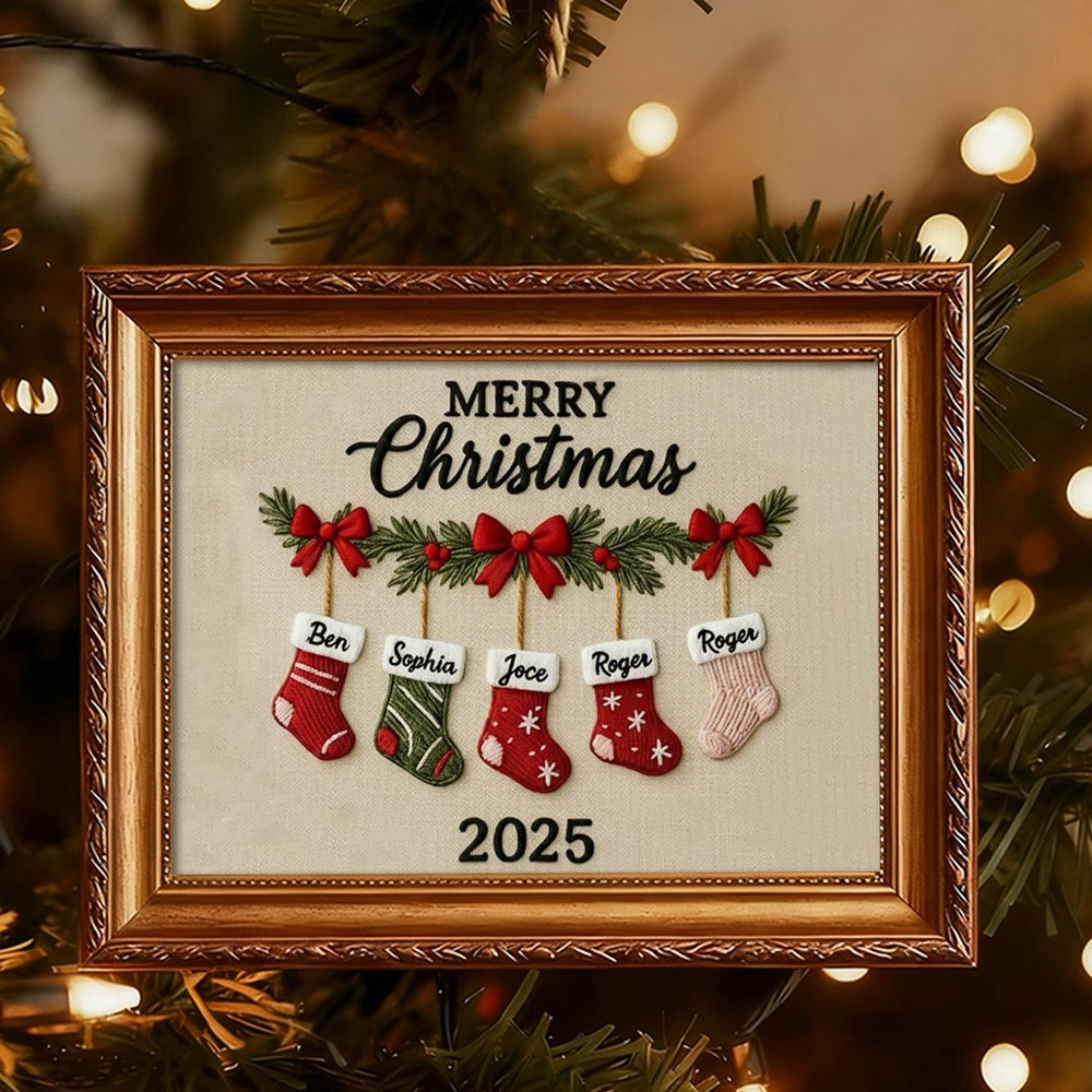 Personalized Embroidery Family Wood Frame Christmas Gift