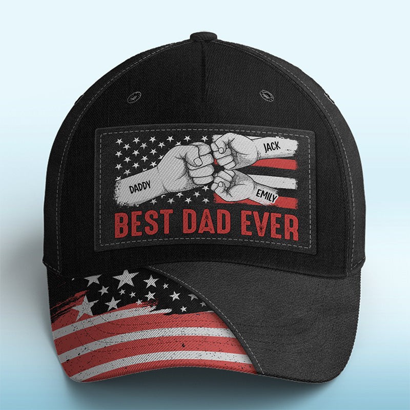 Personalized Dad Hat with Kids Names Leather Patch Trucker Hat Father's Day Gift