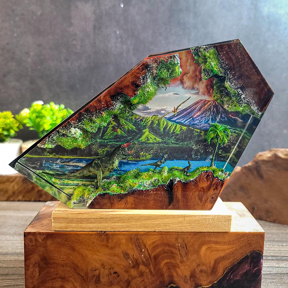 Dinosaur Resin Lamp with Volcano Scene Unique Gift Room Decor For Movie Lover Birthday Gift Christmas Gift