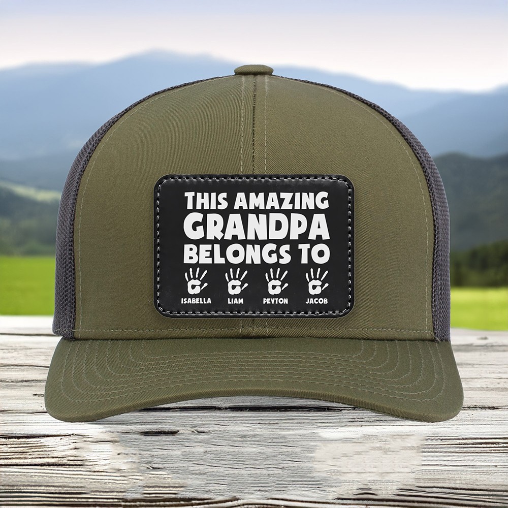 Personalized Dad Hat with Kids Names Leather Patch Trucker Hat Father's Day Gift