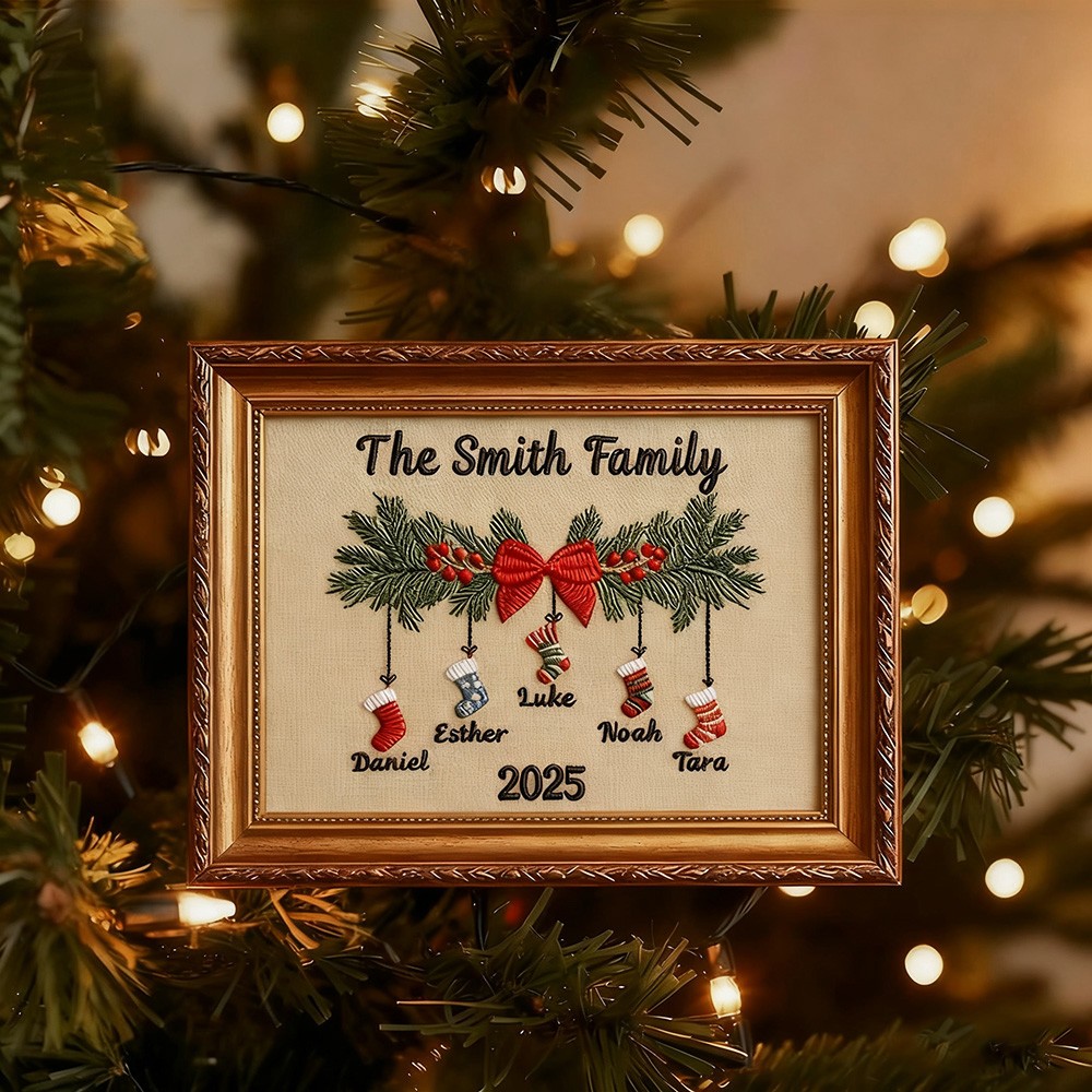 Personalized Embroidery Family Wood Frame Christmas Gift