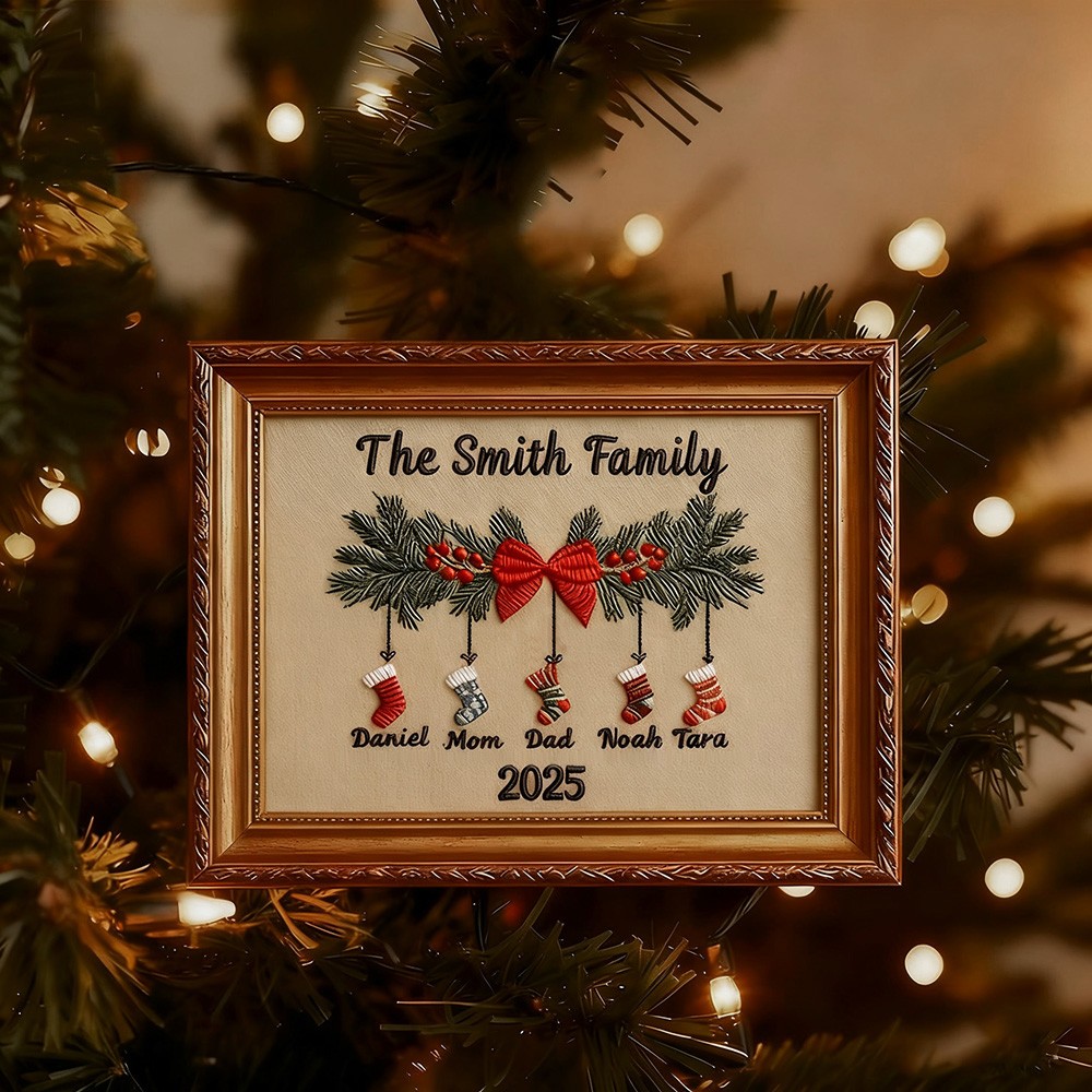 Personalized Embroidery Family Wood Frame Christmas Gift