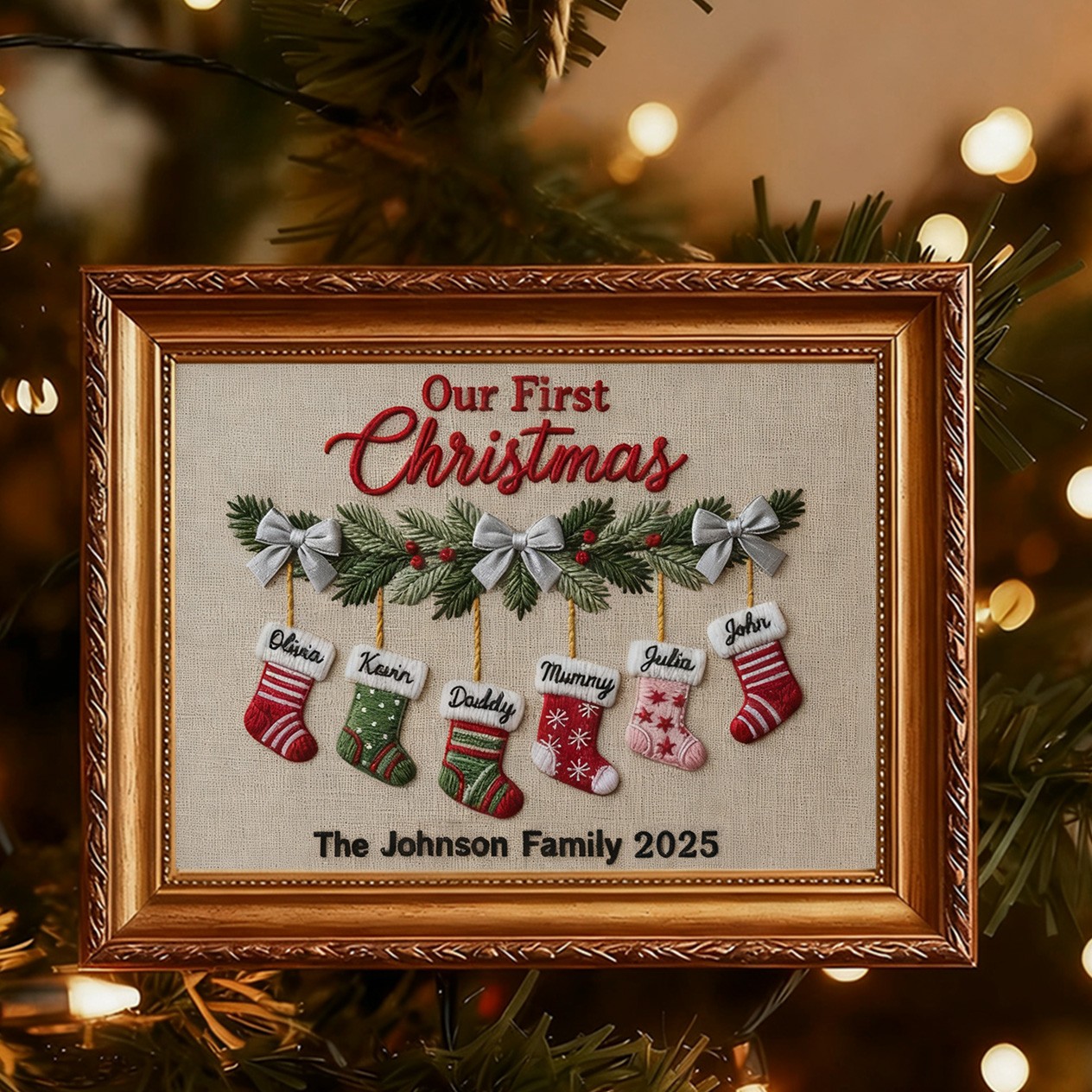 Personalized Embroidery Family Wood Frame Christmas Gift