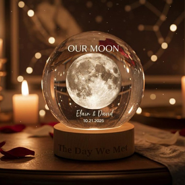 Our Moon Special Day Custom Moon Phase Crystal Ball LED Night Light