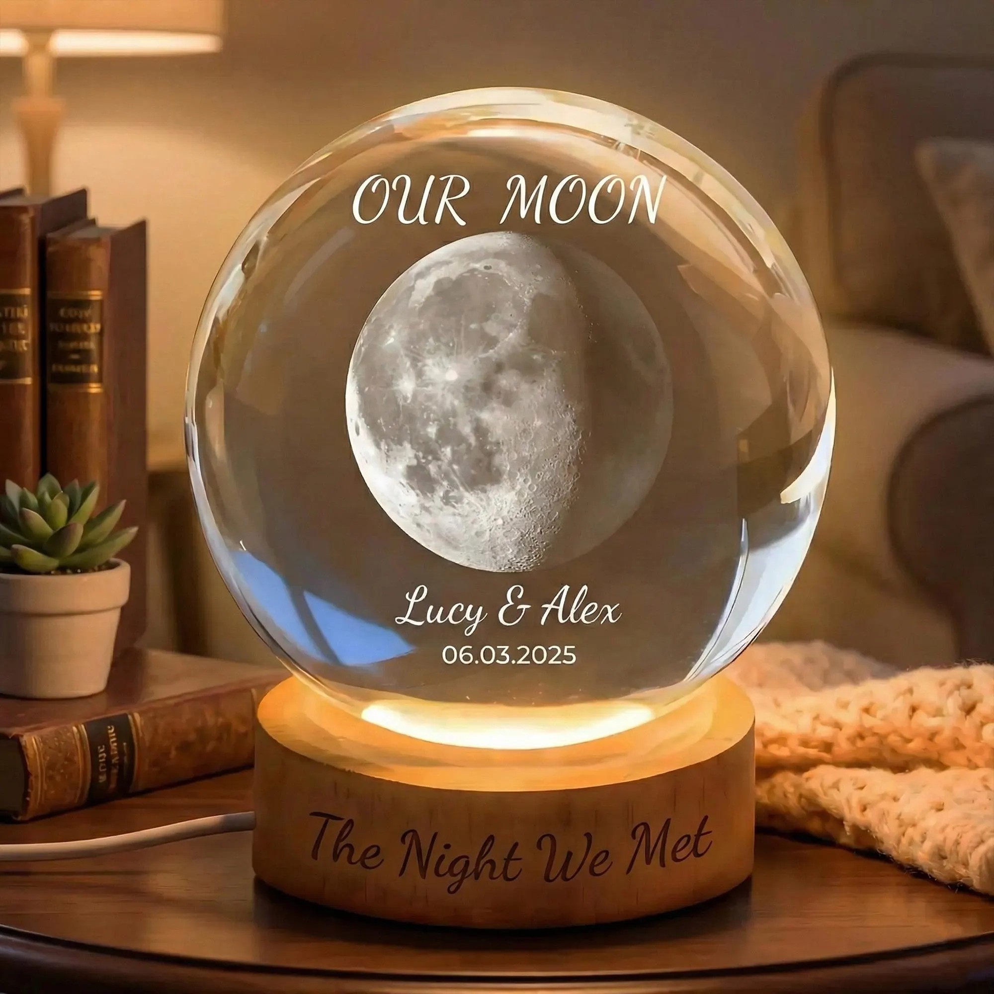 Our Moon Special Day Custom Moon Phase Crystal Ball LED Night Light