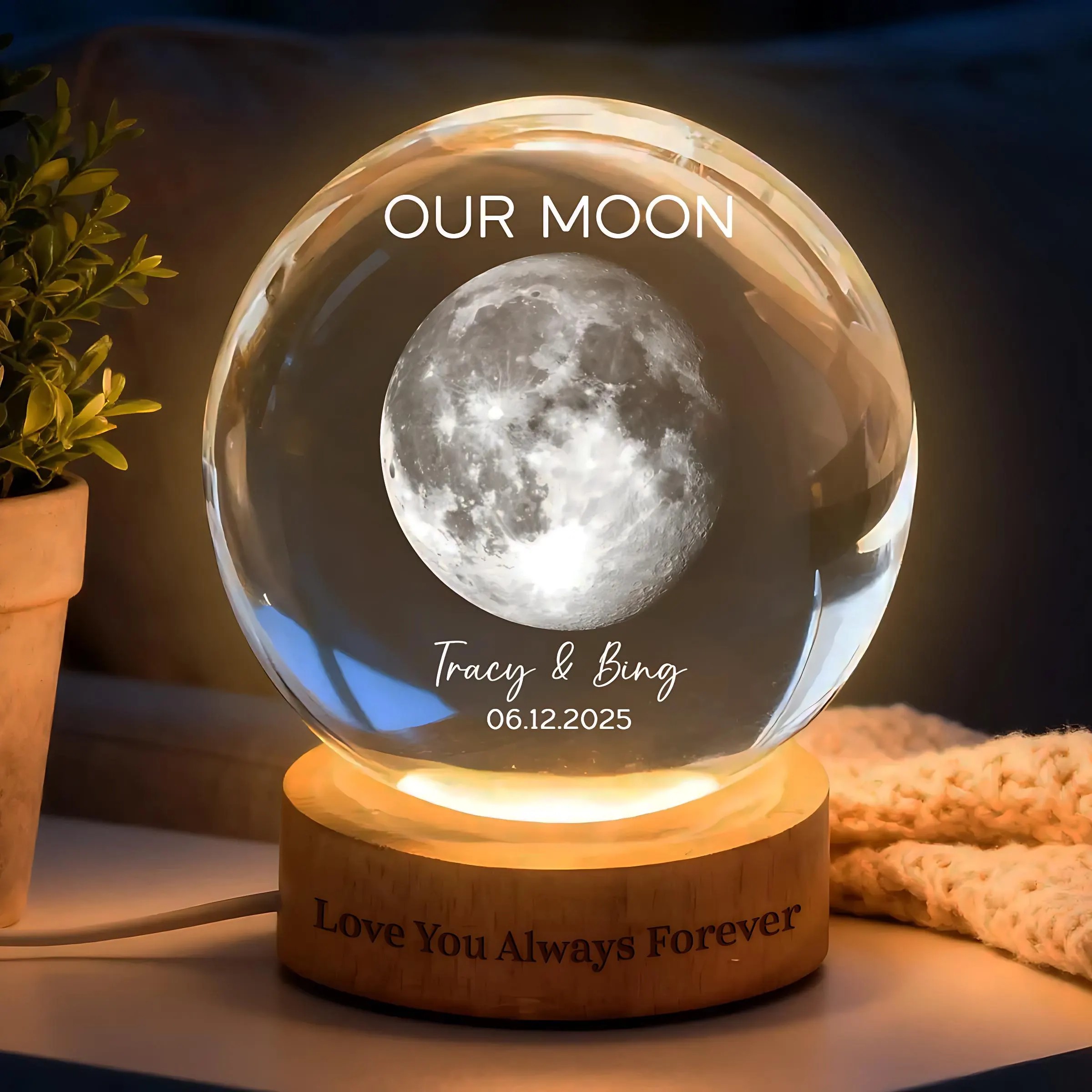 Our Moon Special Day Custom Moon Phase Crystal Ball LED Night Light