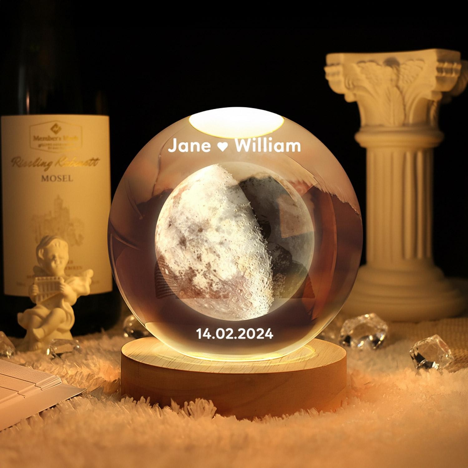 Our Moon Special Day Custom Moon Phase Crystal Ball LED Night Light