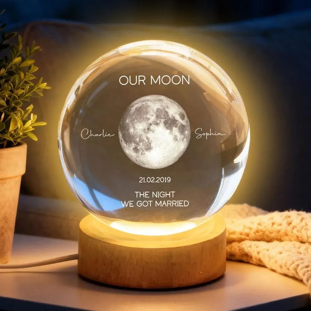 Our Moon Special Day Custom Moon Phase Crystal Ball LED Night Light