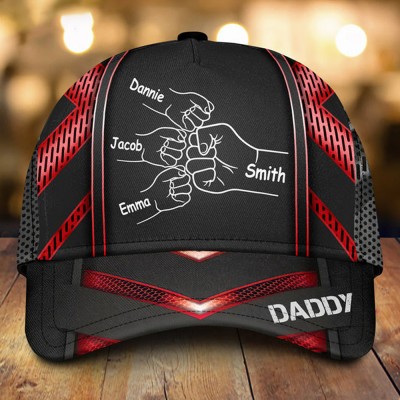 Personalized Dad Hat with Kids Names Leather Patch Trucker Hat Father's Day Gift