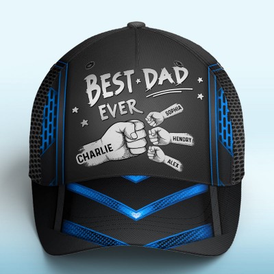 Personalized Dad Hat with Kids Names Leather Patch Trucker Hat Father's Day Gift