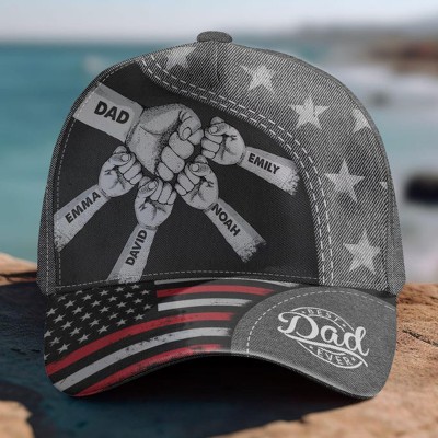 Personalized Dad Hat with Kids Names Leather Patch Trucker Hat Father's Day Gift