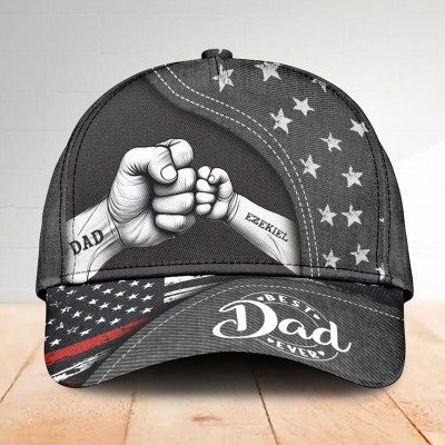 Personalized Dad Hat with Kids Names Leather Patch Trucker Hat Father's Day Gift