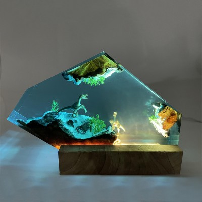 Dinosaur Resin Lamp with Volcano Scene Unique Gift Room Decor For Movie Lover Birthday Gift Christmas Gift