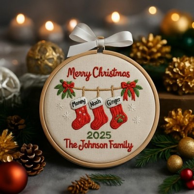 Personalized Embroidery Family Christmas Ornament Gift for Families 2025