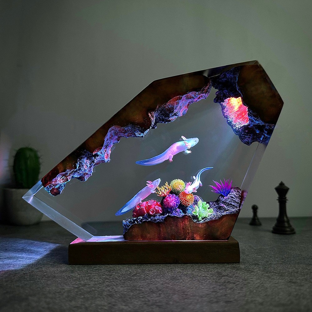 Veilleuse en résine Axolotl ou Salamandre mexicaine