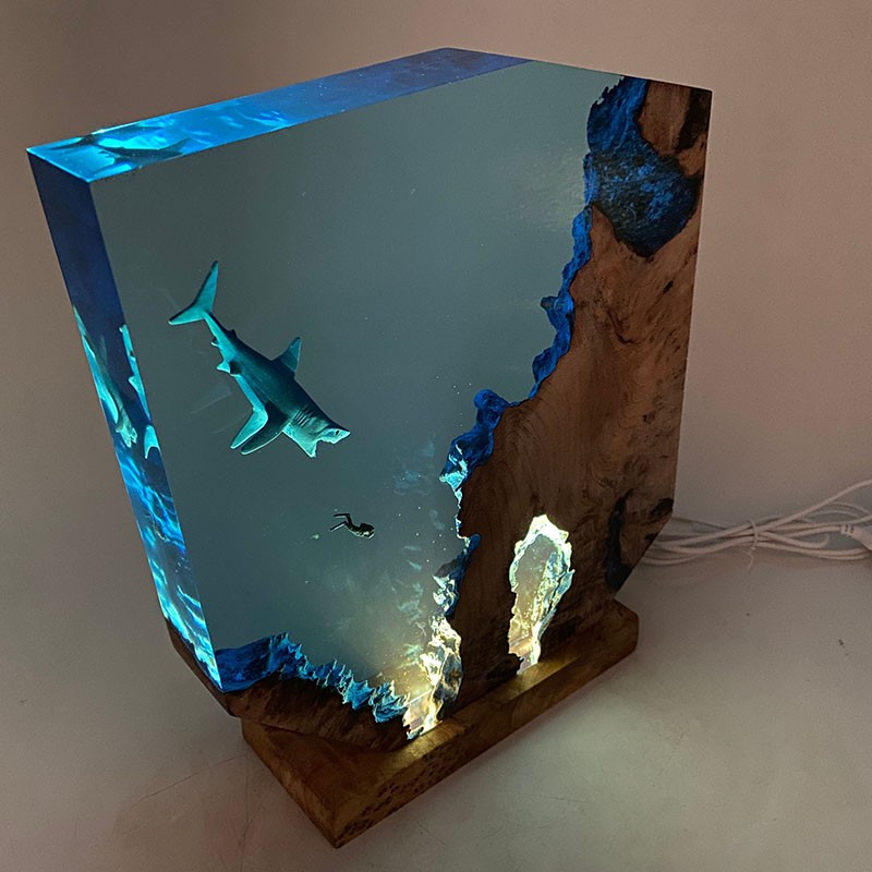 Veilleuse en résine en forme de requin océanique - Décoration en bois pour plongeur