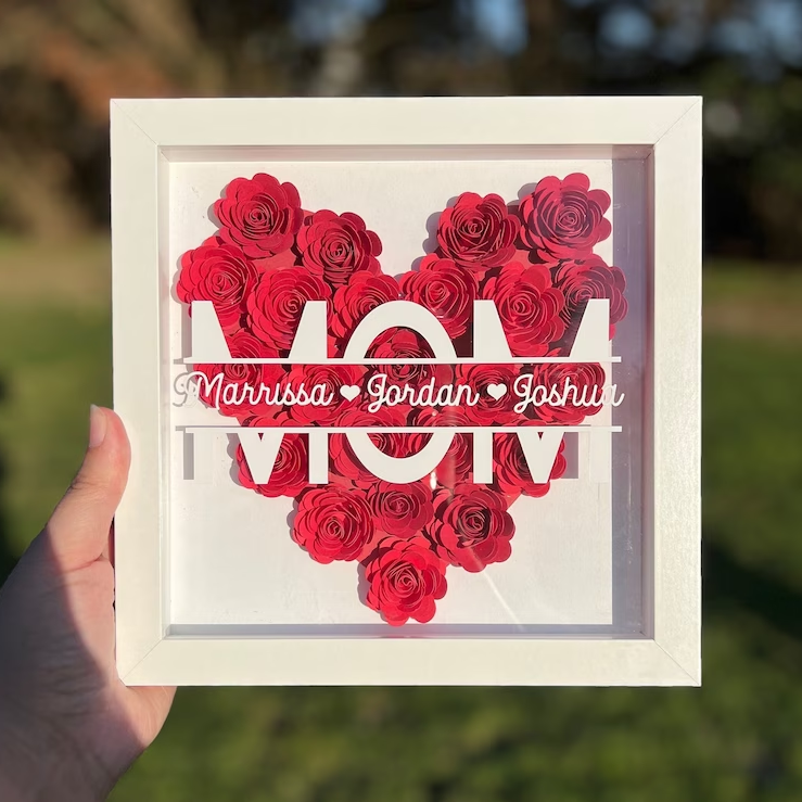 Personalized Mom Flower Shadow Box With Kids Name For Mother's Day