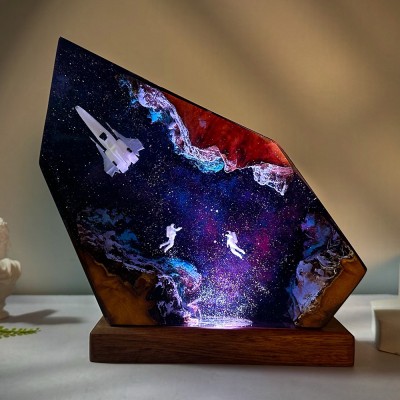 Veilleuse en résine et bois Space Galaxy Lampe époxy interstellaire