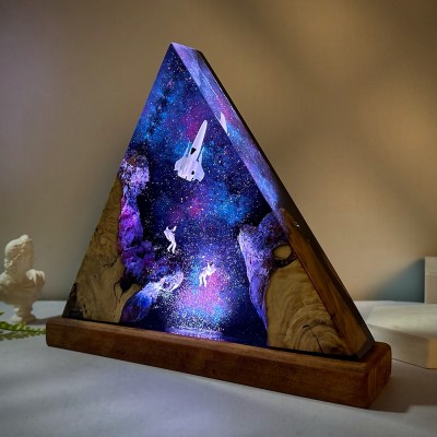 Veilleuse en résine et bois Space Galaxy Lampe époxy interstellaire