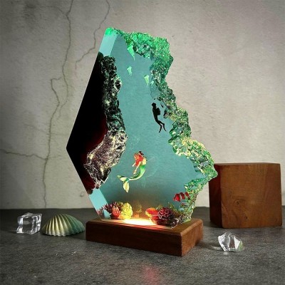 Diorama Sirène et Plongeur Veilleuse Décoration d'intérieur Cadeau de Noël
