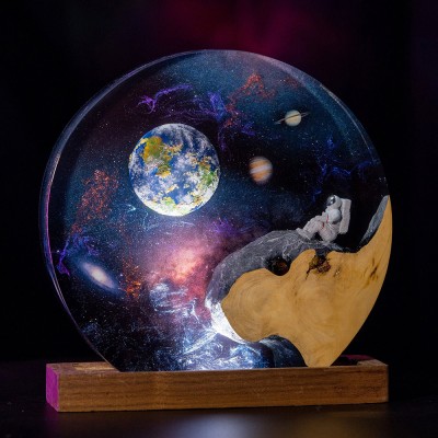 Veilleuse en résine et bois Space Galaxy Lampe époxy interstellaire