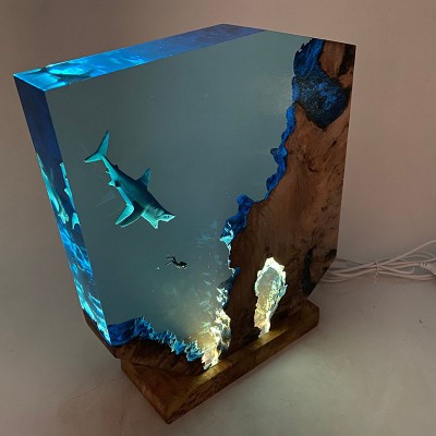 Veilleuse en résine en forme de requin océanique - Décoration en bois pour plongeur