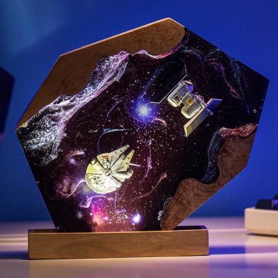 Veilleuse en résine et bois Space Galaxy Lampe époxy interstellaire