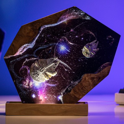 Veilleuse en résine et bois Space Galaxy Lampe époxy interstellaire