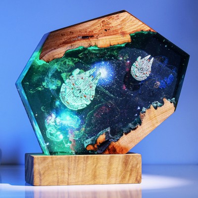 Veilleuse en résine et bois Space Galaxy Lampe époxy interstellaire