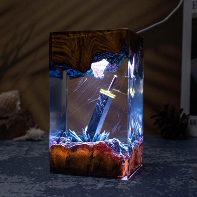 Lampe en bois et résine pour les amateurs de jeux, cadeau d'anniversaire, cadeau de Noël