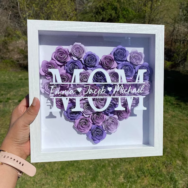 Personalized Mom Flower Shadow Box With Kids Name For Mother's Day