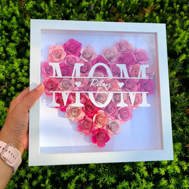 Personalized Mom Flower Shadow Box With Kids Name For Mother's Day
