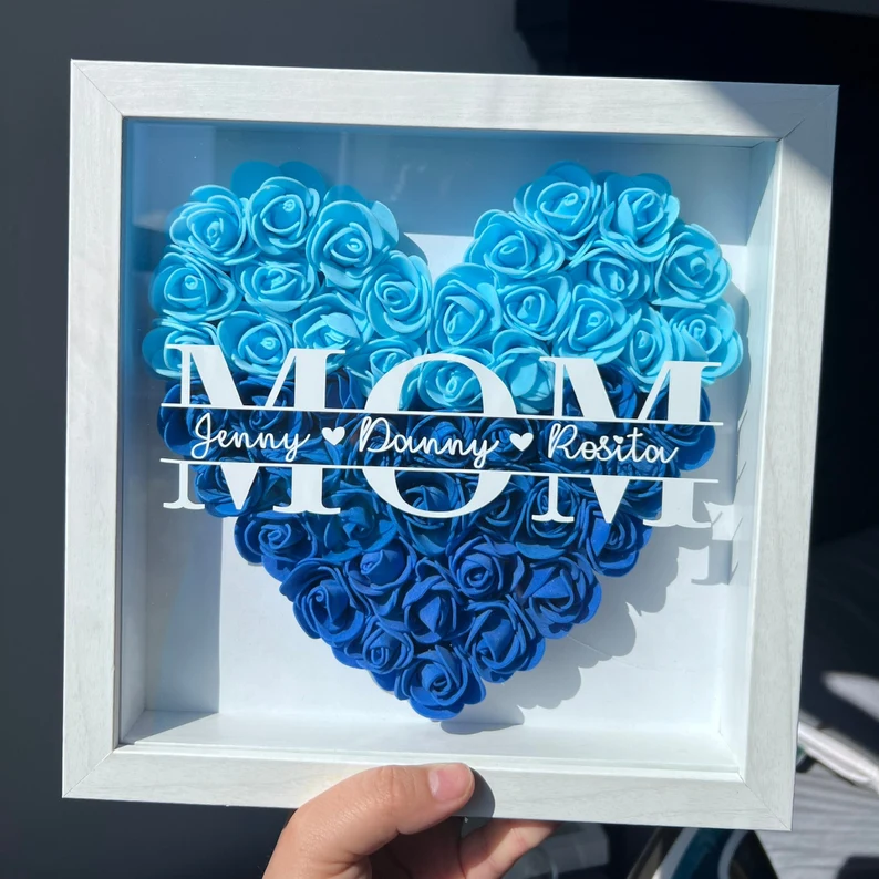 Personalized Mom Flower Shadow Box With Kids Name For Mother's Day