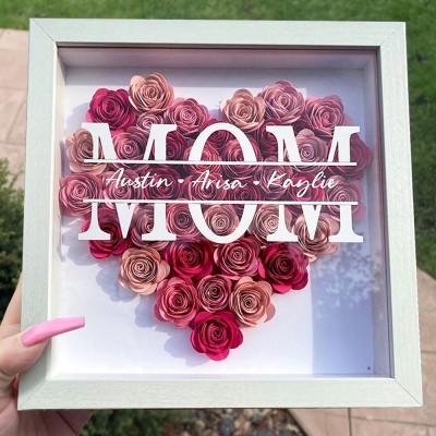 Personalized Mom Flower Shadow Box With Kids Name For Mother's Day