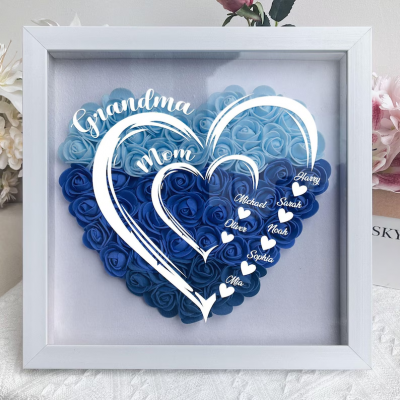 Personalized Mom Flower Shadow Box With Kids Name For Mother's Day