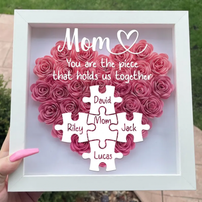 Personalized Mom Flower Shadow Box With Kids Name For Mother's Day
