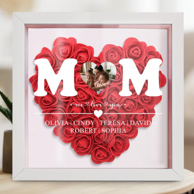 Personalized Mom Flower Shadow Box With Kids Name For Mother's Day