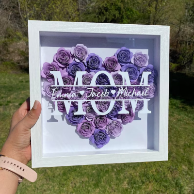 Personalized Mom Flower Shadow Box With Kids Name For Mother's Day