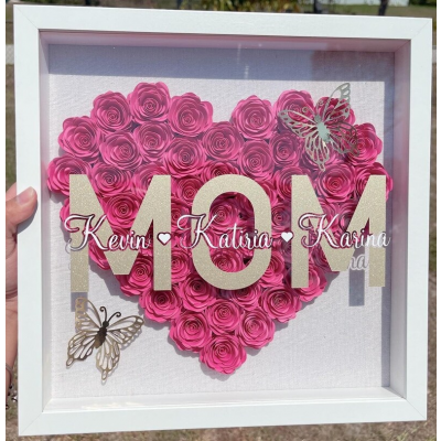 Personalized Mom Flower Shadow Box With Kids Name For Mother's Day