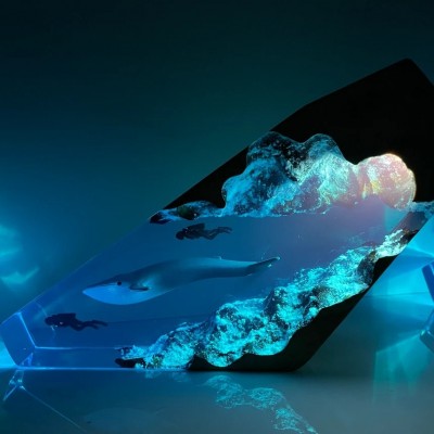 Pareja de ballenas azules Diver Resin Night Light