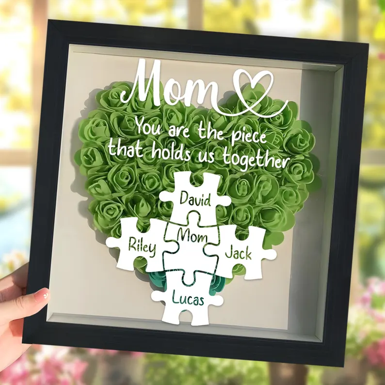 Personalized Mom Flower Shadow Box With Kids Name For Mother's Day