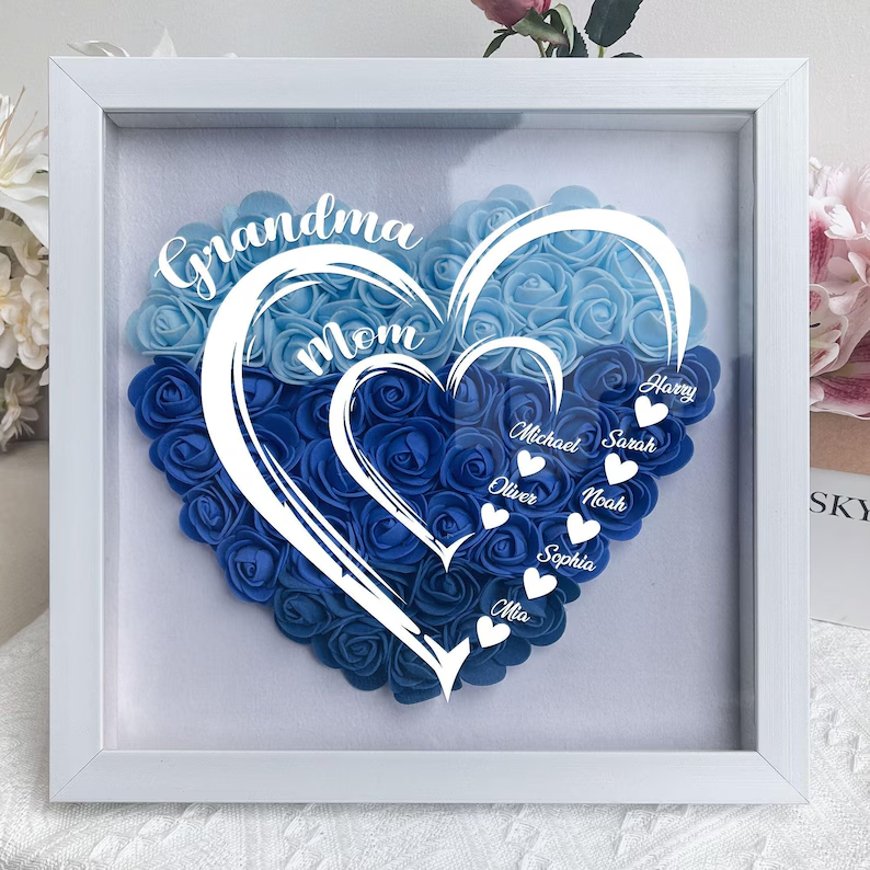 Personalized Mom Flower Shadow Box With Kids Name For Mother's Day