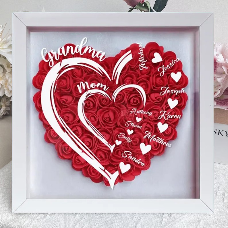 Personalized Mom Flower Shadow Box With Kids Name For Mother's Day