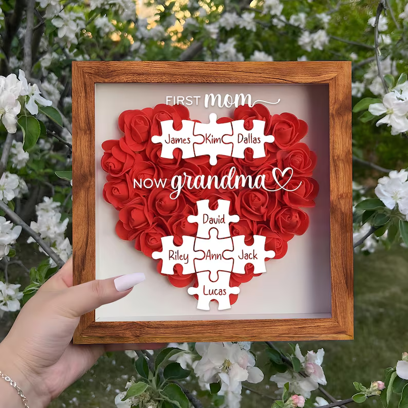 Personalized Mom Flower Shadow Box With Kids Name For Mother's Day