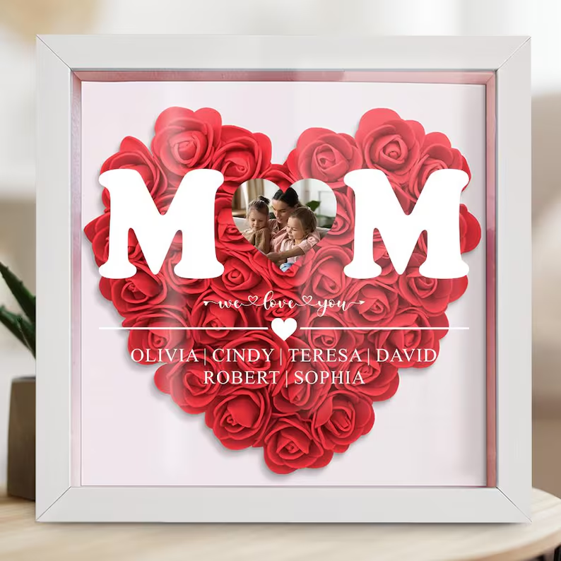 Personalized Mom Flower Shadow Box With Kids Name For Mother's Day