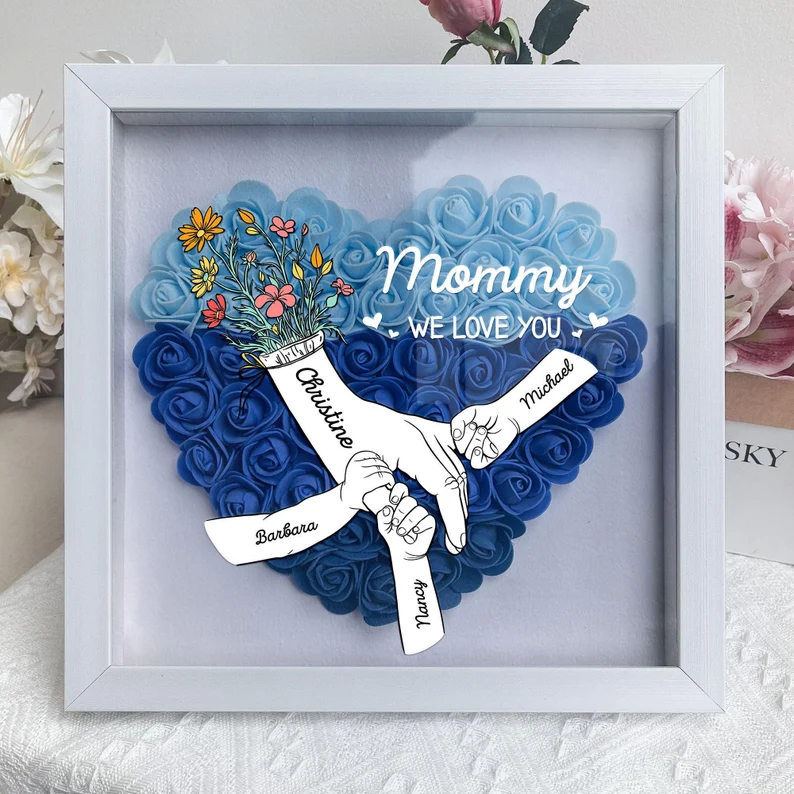 Personalized Mom Flower Shadow Box With Kids Name For Mother's Day