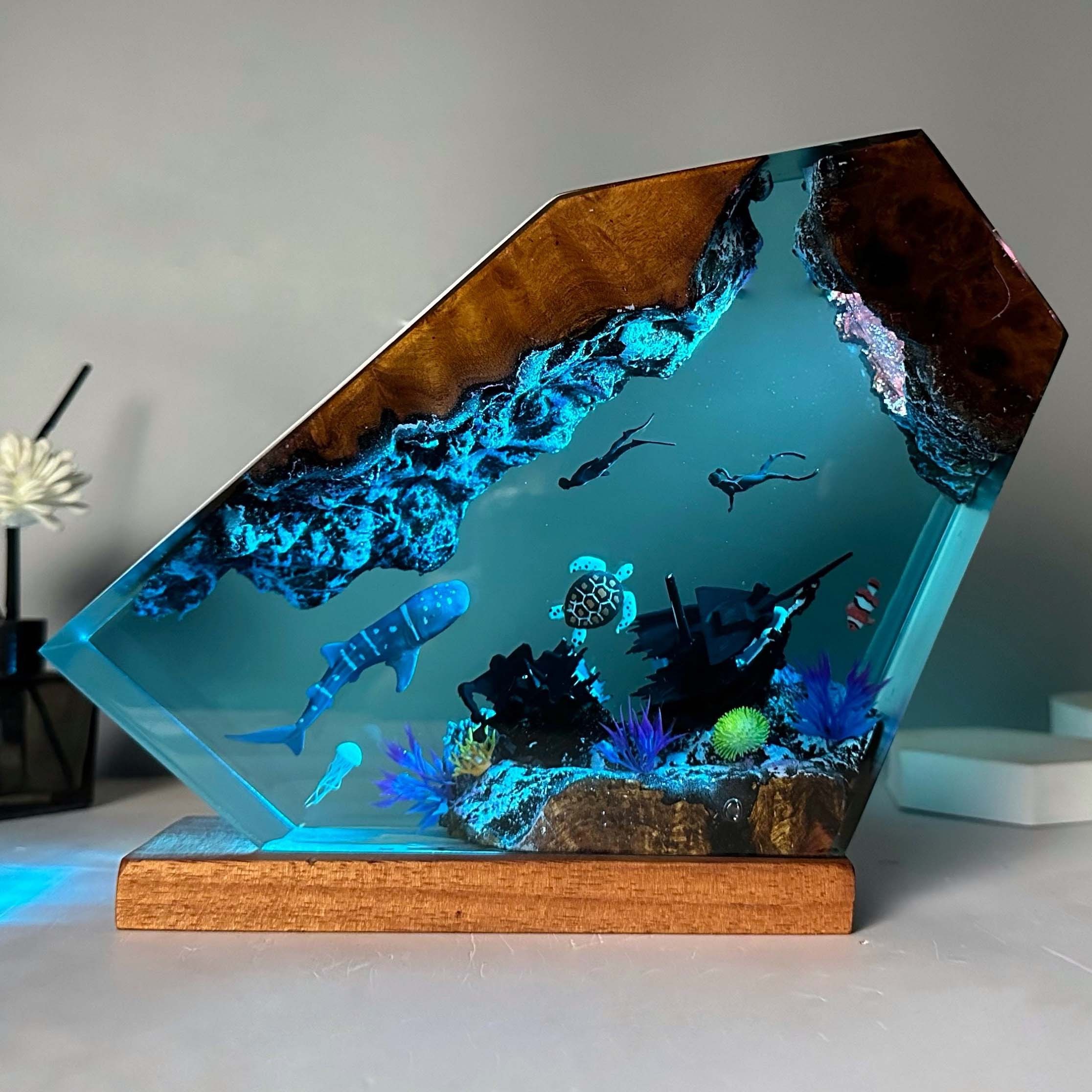 Venta caliente !! Luz nocturna de resina oceánica epoxídica