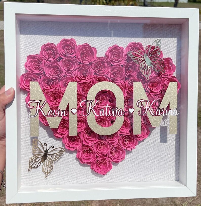Personalized Mom Flower Shadow Box With Kids Name For Mother's Day