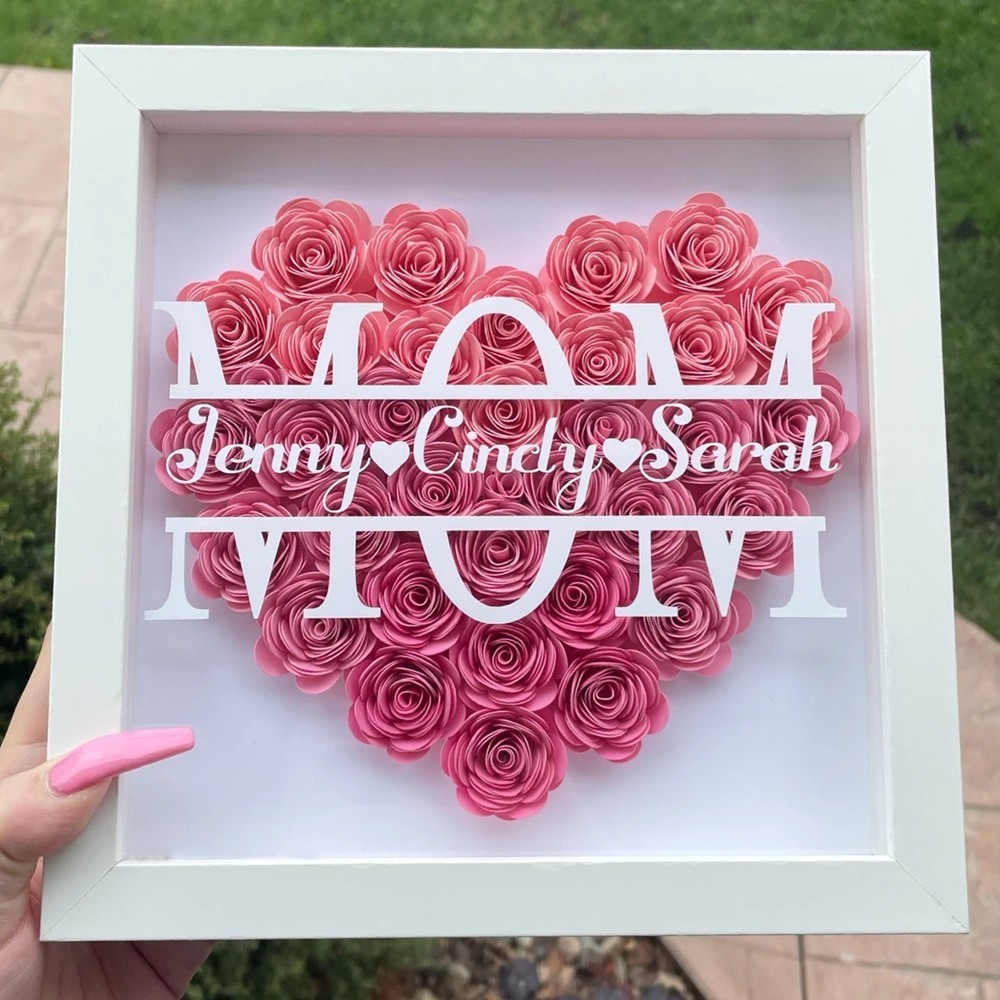 Personalized Mom Flower Shadow Box With Kids Name For Mother's Day