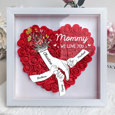 Personalized Mom Flower Shadow Box With Kids Name For Mother's Day
